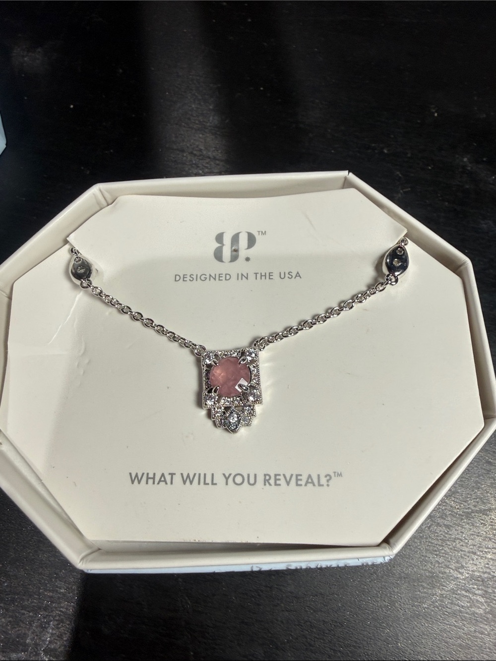 Delicate Pink Stone Silver Pendant Necklace by IP